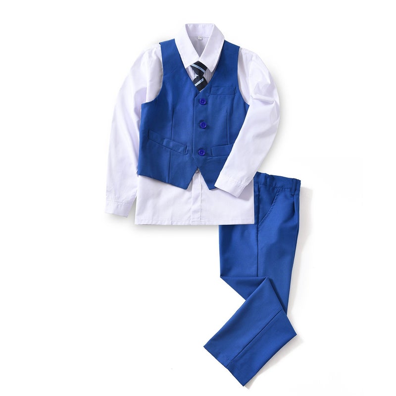 YuanLu Tuxedo Suits for Kids Slim Fit Suit Boys Formal Outfit for Wedding Ring Bearer Toddler Teens Boy Suit Set with Dress Pants Vest Shirt for School Dress Clothes Royal Blue Boys Suit Size 8 - Image 1